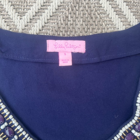 Lilly Pulitzer Sarah True Navy Beaded Embellished Tunic 3/4 Sleeve Dress. - Picture 11 of 11